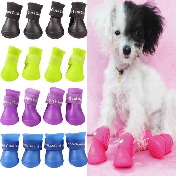 4PCS Pet Products Waterproof Boots Rubber Rain Pet Dog Shoes