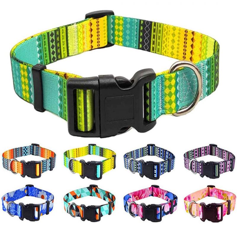 Green Bohemia Pattern Dog Collar Polyester Pet Collar