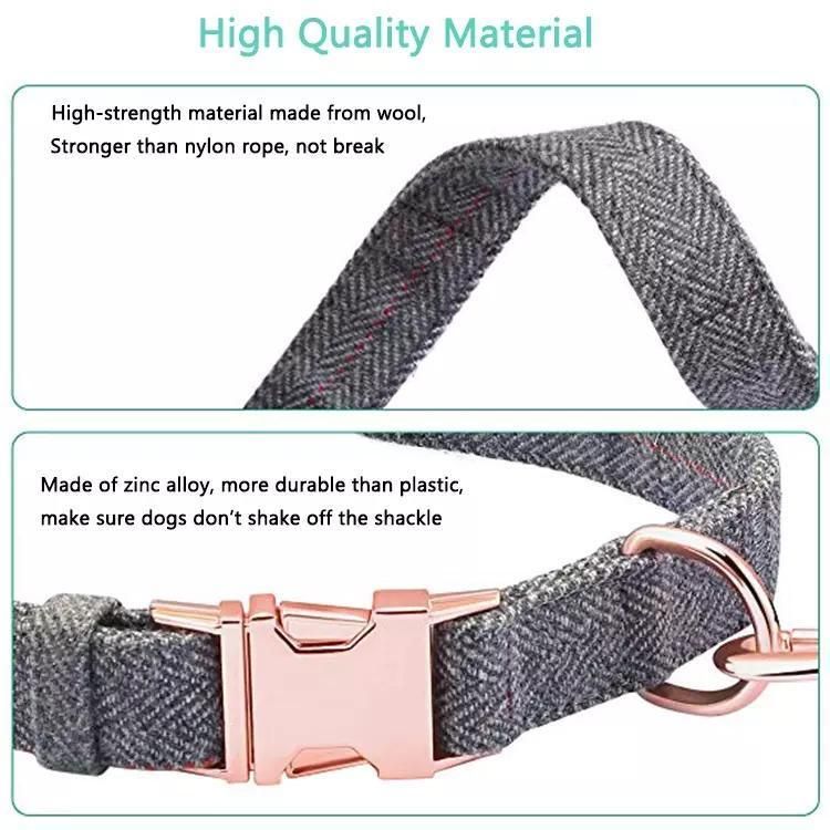 Custom Rose Gold Buckle Tweed Dog Leash with Matching Collar