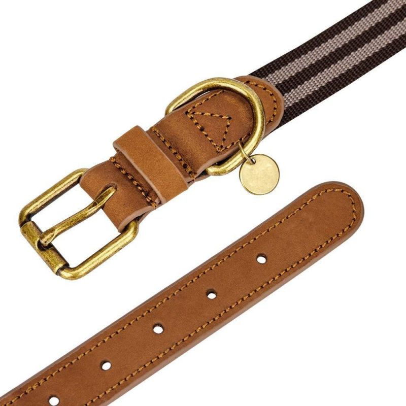 Fabric Soft Genuine Leather Webbing 3/4" Wide Dog Collar in Pink Grey, Small, Neck 12"-15", Adjustable Collars Dogs