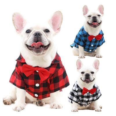 Soft Casual Dog Blue and Black Plaid Shirt Gentle Western Shirt Dog Clothes Dog Cotton Shirt