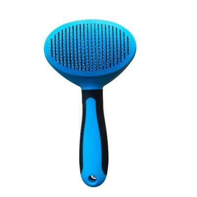 Pet Hair Comb with Self Cleaning Button Pet Tangles and Knot Hair Removal Pet Daily Care Supplies Blue
