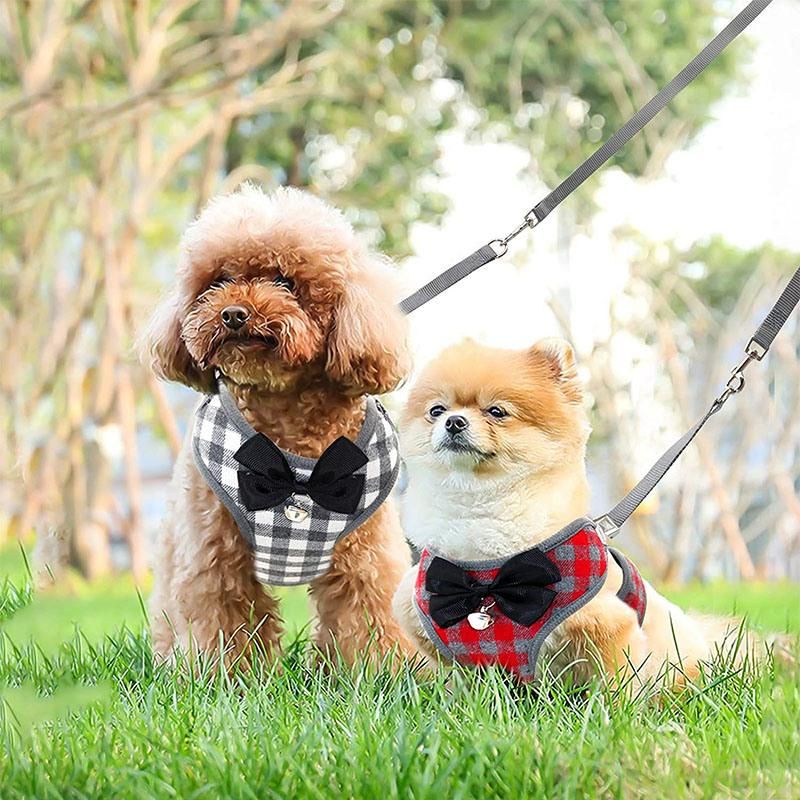 Soft Mesh Pet Harness Classical Plaid Dog Harness with Dog Leash