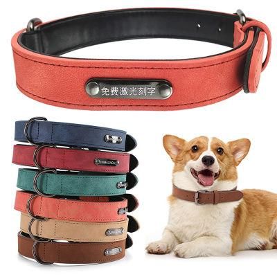 Pet Collar Super Fiber Leather Letterable Dog Collar Adjustable Dog Tag Anti Loss Collar Products