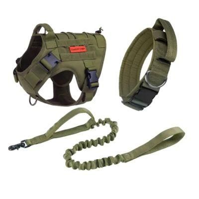 Durable Pet Safety Vest Durable Army No Pull Police Dog Harness Leash and Collar for Military Training