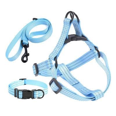 Personalized Reflective Adjustable Nylon Pet Dog Collar Leash Harness Set