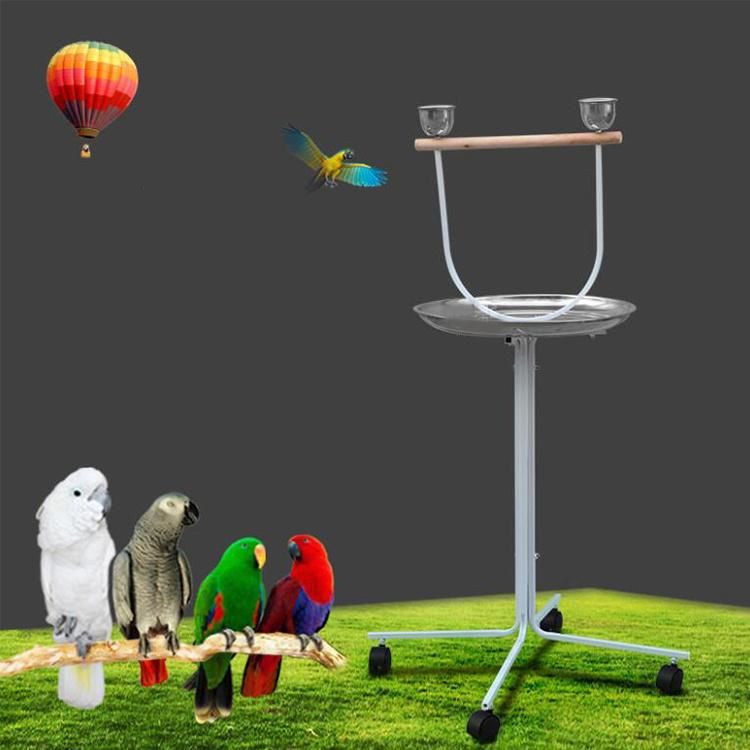 Large Parrot Wood Perch Playstand with Stainless Steel Tray Bowls Toy Hook Rolling Wheel Iron Parrot Bird Play Stand