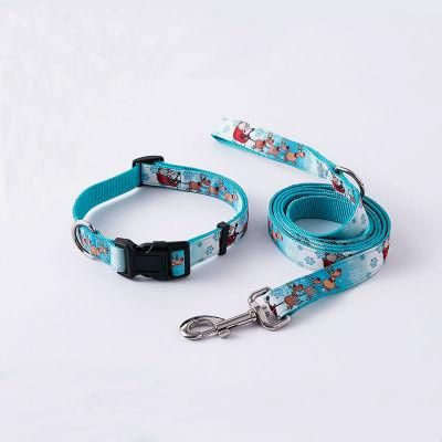 Personalized Customized Pattern Polyester, Heat Transfer Printing Double Deck Dog Collar Set//