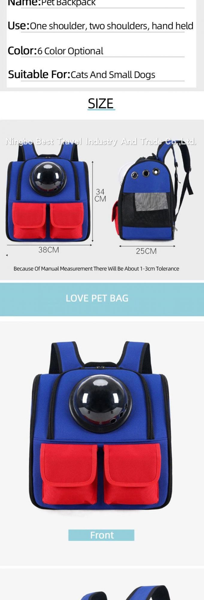 Customize Cat Dog Pet Cage House Bed Products Supply Shoulder Portable Folding Transparent Window Capsule Space Pet Supply