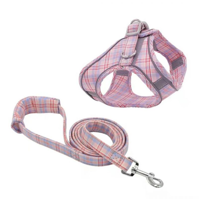 Dog Harness & Leash Set No-Pull No-Choke Plaid Soft Pet Harness