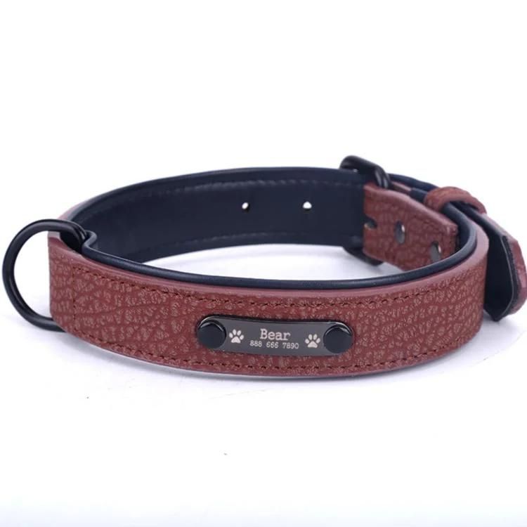 Custom Logo Plain PU Leather Dog Collar Leash Set Soft Adjustable Padded Faux Leather Dog Collar with Lead Dog Collars in Bulk