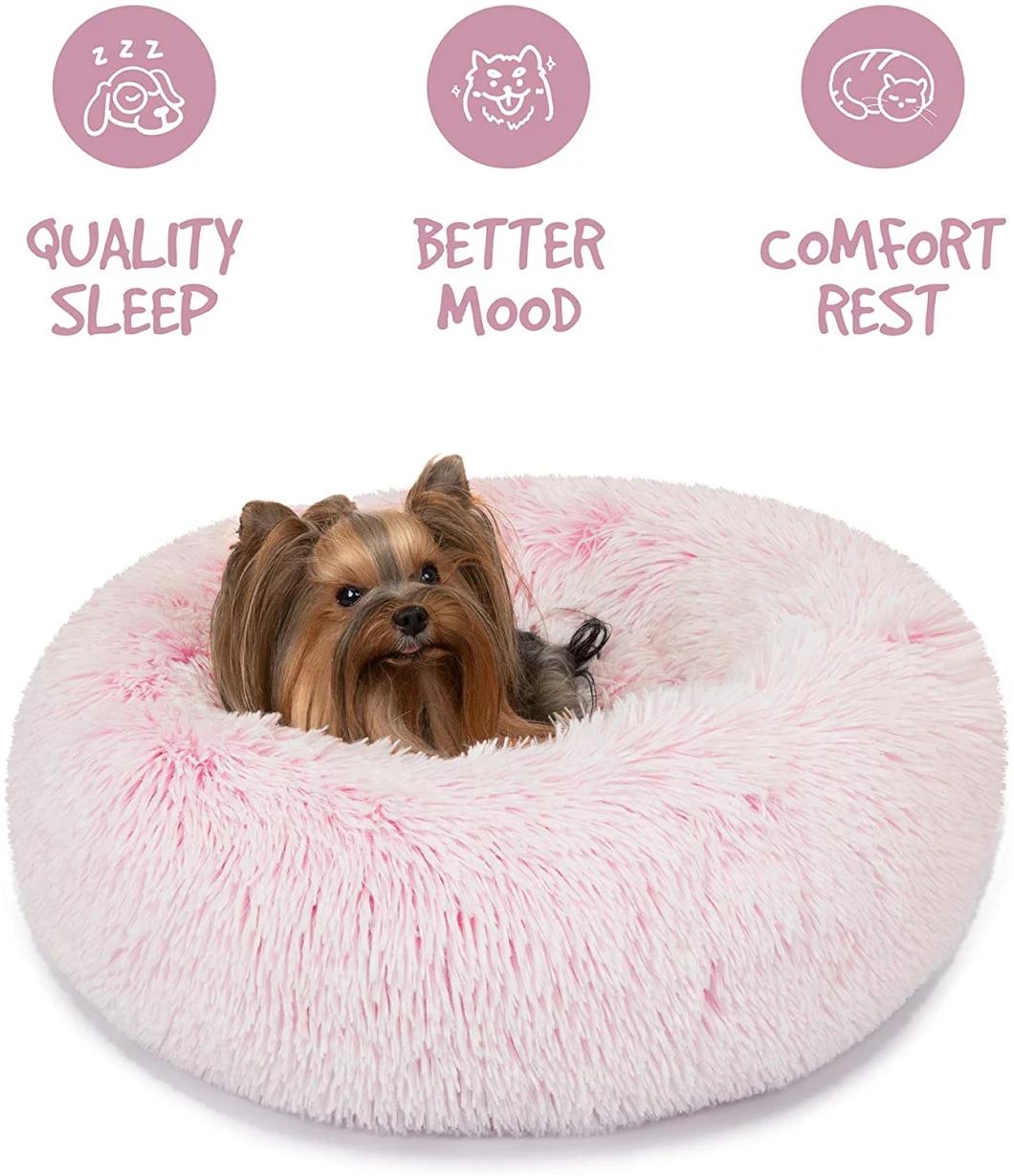 Donut Cat Bed, Faux Fur Dog Beds for Medium Small Dogs