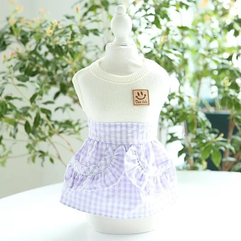 Dog Pets Clothes Cotton Elasticity Plaid Cats Dogs Dress Skirt