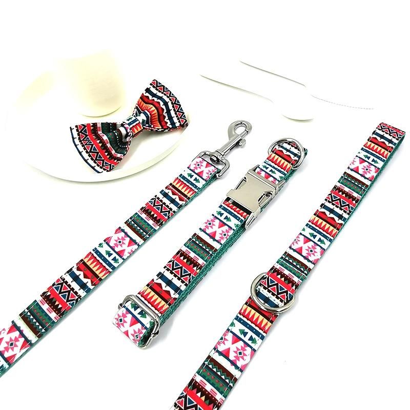 Pet Supplies Dog Accessories Bohemian Style Eco Friendly Innovative Dog Collars Soft Dog Lead and Bow Tie Sets