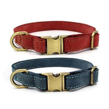 High Quality Newest Brass Hardware Adjustable Genuine Luxury Leather Dog Collar