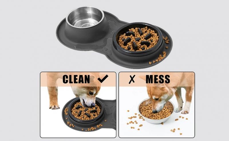 No Spill Silicone Mat Puzzle Feeding Stainless Steel Bowl