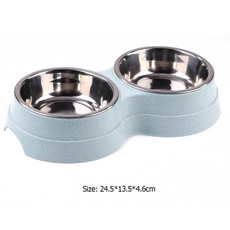 Double Bowls Dog Food Water Feeder Stainless Steel Pet Bowl