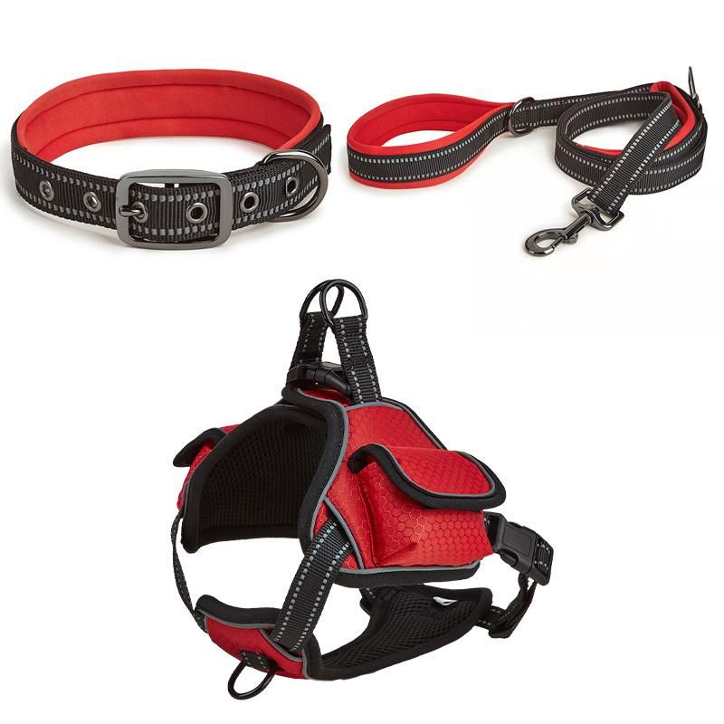 Running Hands Free Reflective Custom Pet Dog Collar and Leash Waterproof Harness Set