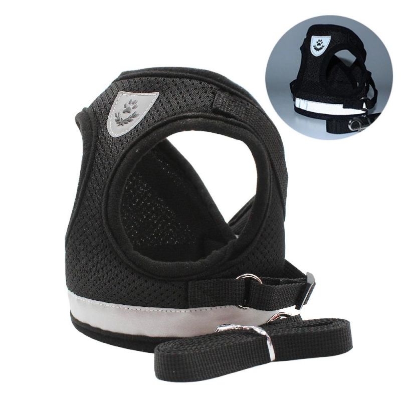 Custom Soft Adjustable Reflective Quick Release No Pull Private Label Small Breathable Air Mesh Dog Harness and Leash Set