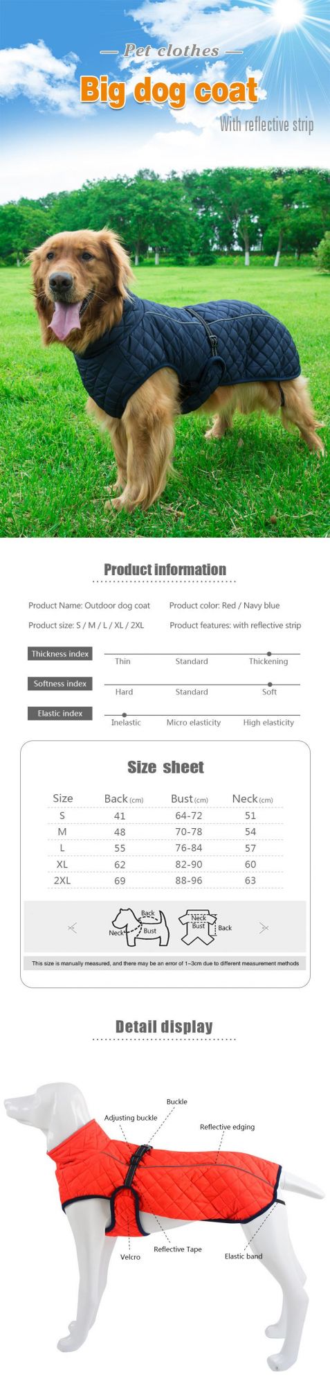 Adjustable Pet Jacket Outdoor Multi-Functional Reflective Dog Coat