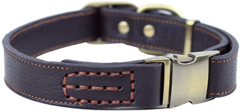 Adjustable Comfortable Finest Genuine Brown Leather Pet Dogs Collars for Medium/Large Dogs