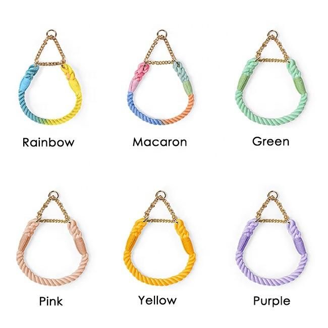 Matching Dog Collar Leash Set Cotton Rope Ombre Braided Flexi Dog Leash Purple for Small Medium Large Dogs