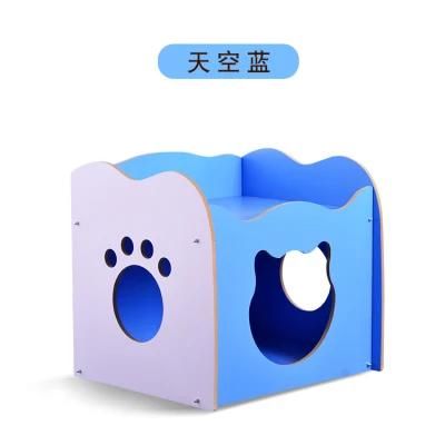 Durable Home Style MDF Villa Nest Cat Wooden Carton House for Pet and Cat