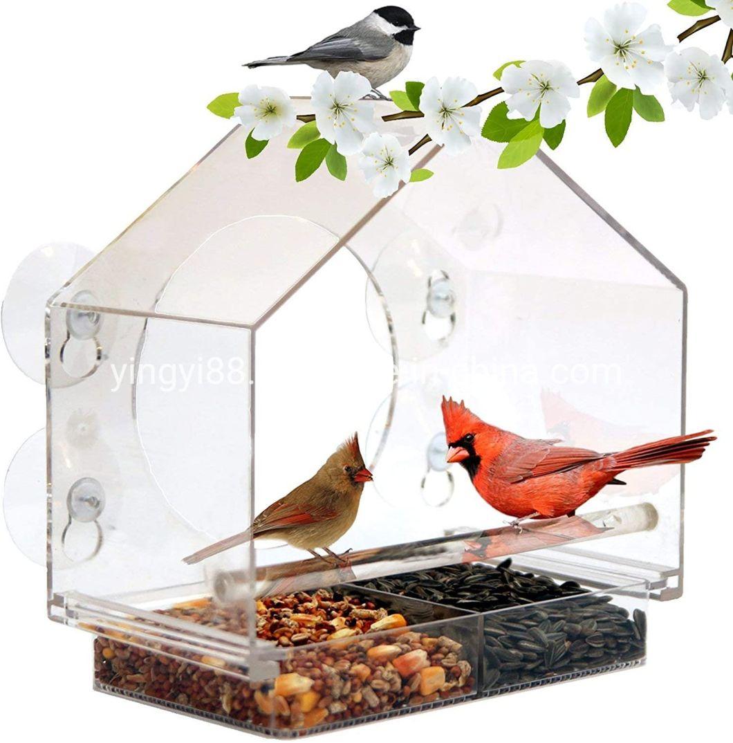 High-Quality Clear Acrylic Bird Feeder with Strong All-Weather Suction Cups