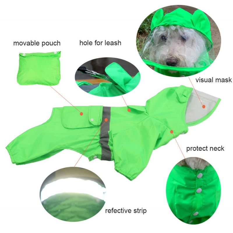 Wholesale Custom Waterproof Large Dog Rain Coat Jacket Reflective Adjustable Pet Dog Raincoat with Hood