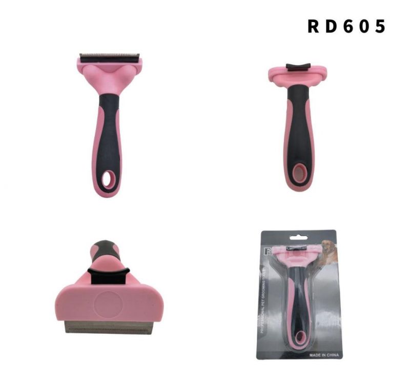 Dog Cat Grooming Brush Comb Reduce Shedding Hair Pet Accessories Pink-S