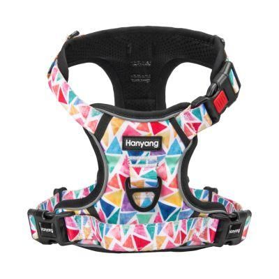 Customized Logo Colorful Pattern Durable Neck Adjustable Dog Harness with Matching Dog Leash Dog Collar