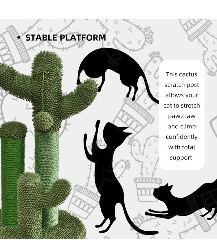Petstar 2020 Natural Sisal Cat Scratching Post Cactus Cat Scratcher Featuring 3 Scratching Poles and Dangling Ball