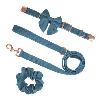 Hot Selling Show Dark Pet Bow Tie Velvet Dog Cat Leash Breakaway Bow Tie Velvet Dog Leashes and Collars