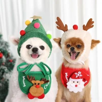 2021 Xmas Dress up Pet Plush Christmas Bandana Hat for Dog Cat