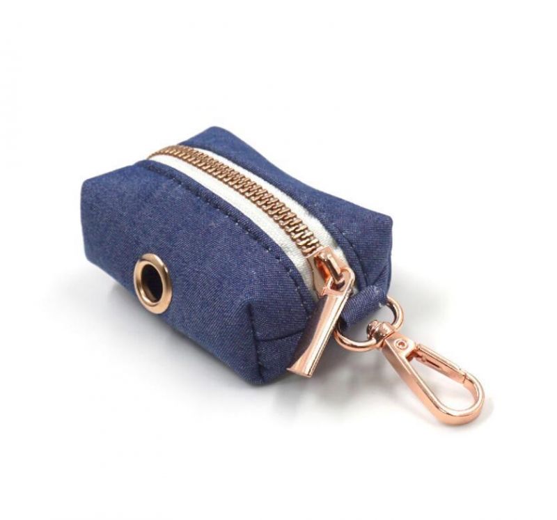 Manufacturer Pet Products Hot Sale Denim Dog Collar Leash Combo Pet Collars Leash Poop Bag Holder Set with Bow Tie