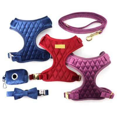 Hot Sale Classic Velvet Grid Dog Collar Leash Set Luxury Style