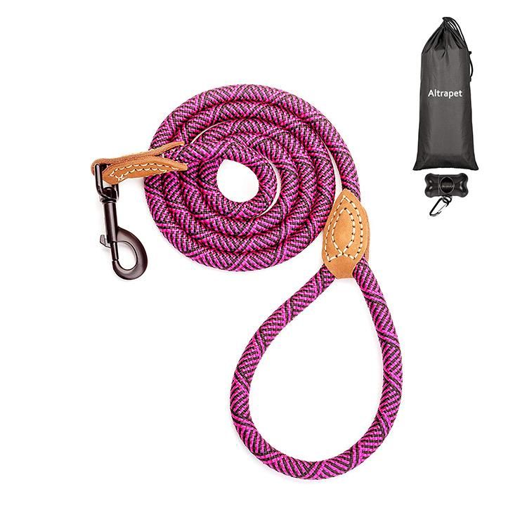 Luxury colorful Braided Nylon Traction Long Rope Dog Leash Custom Logo Manufacture Mountain Climbing Dog Slip Rope Lead for Large Medium Small Dog