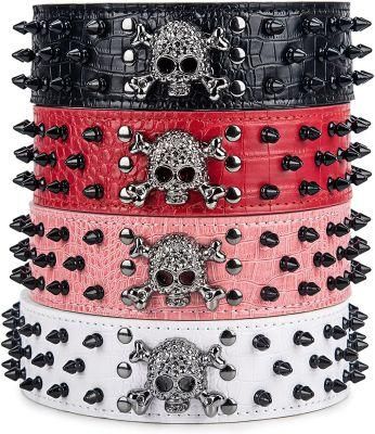 Fashion Skull Design PU Leather Pet Collar for Large Dog