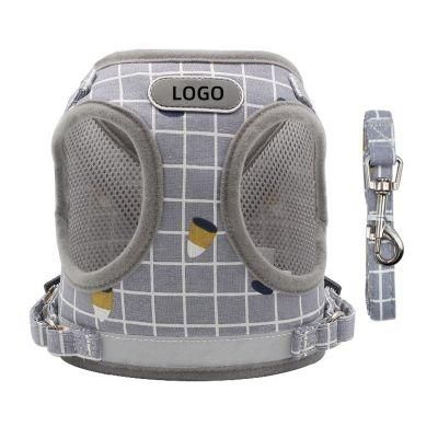 4 Sizes Pet Plaid Design Dog Anti Collision Harness and Lead Set