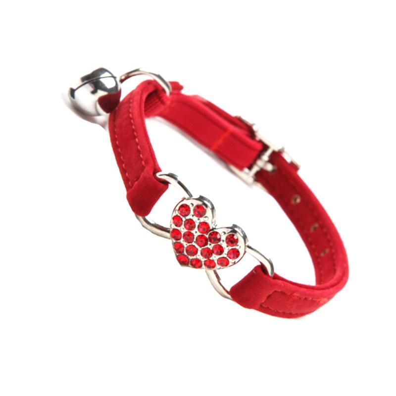 Adjustable Heart Shape Pet Dog Collar Bell Nylon DOT Necklace for Dog Cat Soft Pet Neck Chain