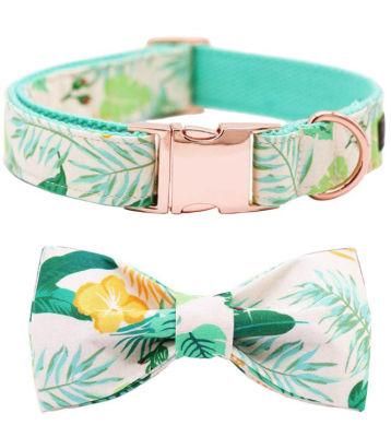 OEM Manufacturer Metal Buckle Luxury Dog Collar with Removable Dog Bowtie Set