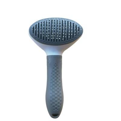 Oval Self-Cleaning Slicker Brush for Dogs and Cats Pet Grooming Dematting Brush Fine Needle-Gray-S