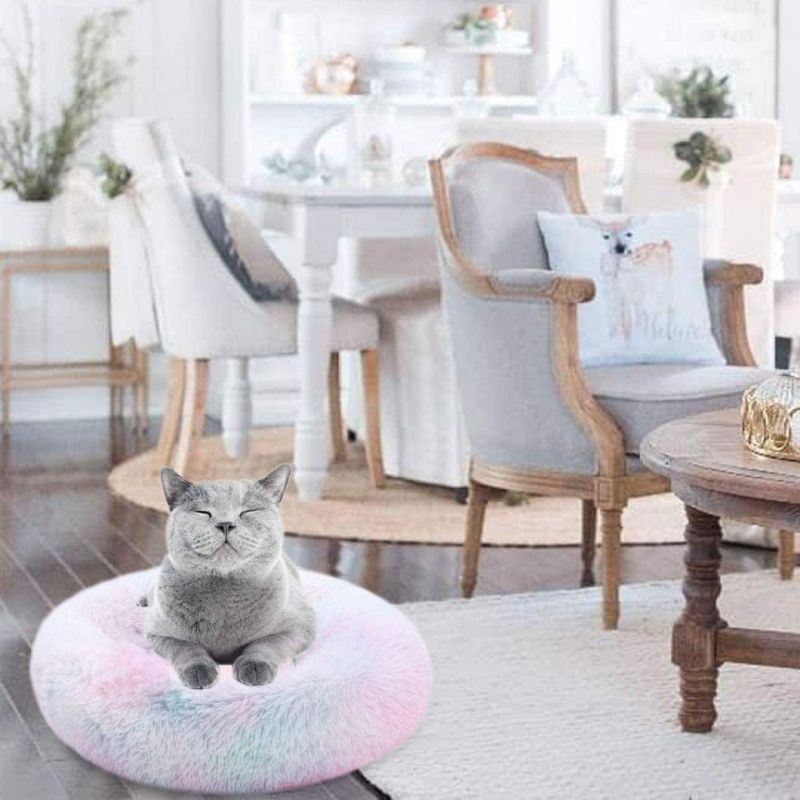 Rainbow Marshmallow Cat Bed Round Donut Bed Sofa for Small Dogs