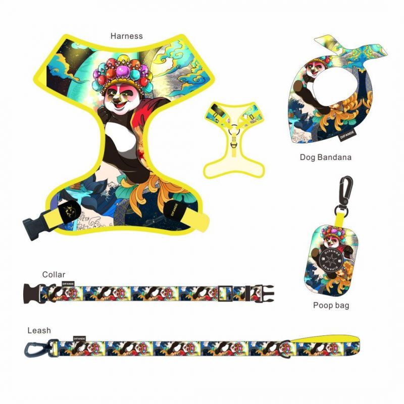 Factory OEM Custom Logo Pattern Adjustable Soft Mesh Padded Reversible Pet Dog Harness Lead Collar Set