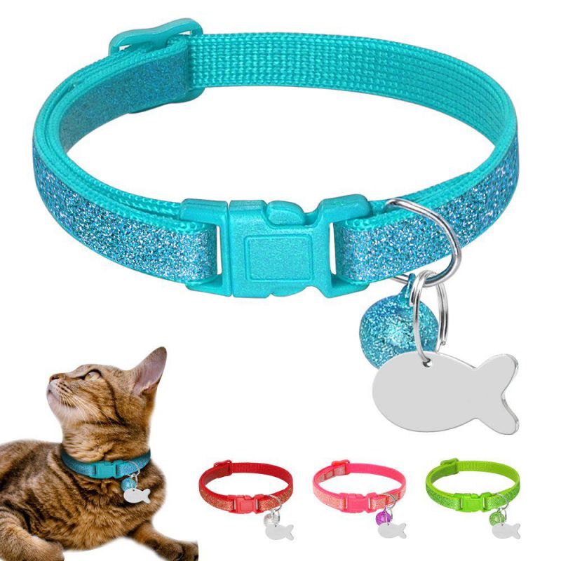 Hot Selling Adjustable Bling Nylon Pet Dog Collar, Small Dog Necklace Bling Glitter Safety Collar for Puppy Cat Collar