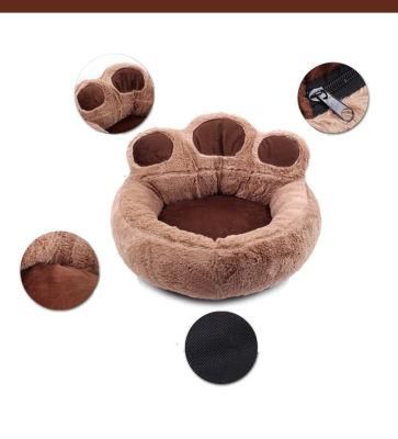Whosale Luxury Pet Bed Corduroy Material Paw Shape Dog Bed Round Fashionable Dog Cat Pet Bed