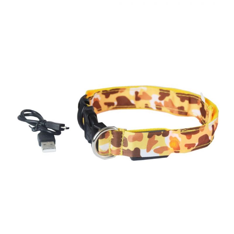LED Light up Pet Collar Charging Flash Camouflage Traction Dog Collar