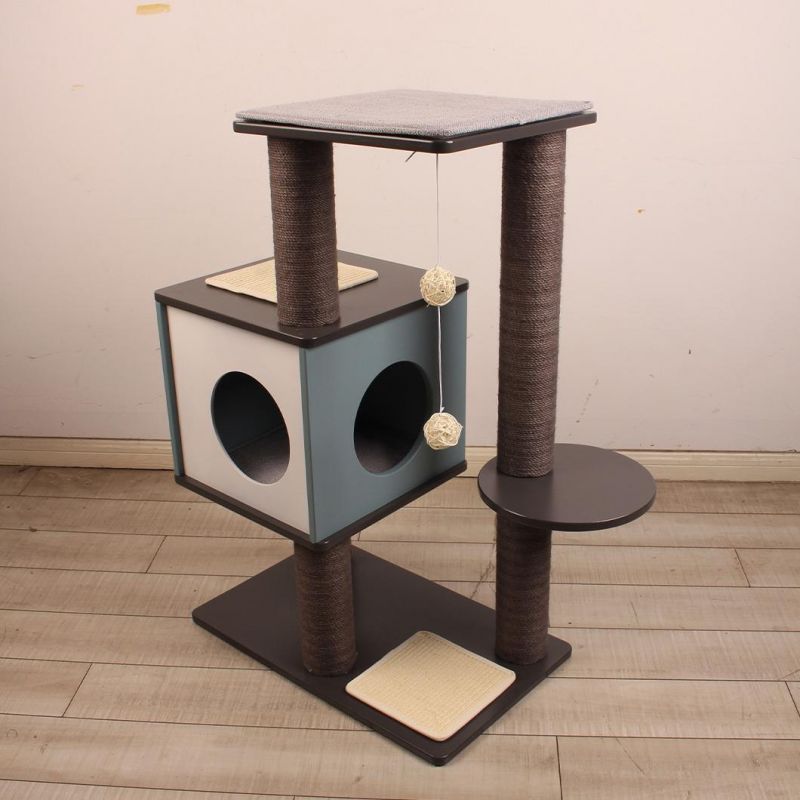 Wooden Cute Cat Tree Supplier Furniture Play House Wooden Condo Pet Supplies