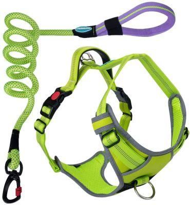 No Pull Padded Harness Leash Set - Padded Reflective Dog Vest with Grip Handle