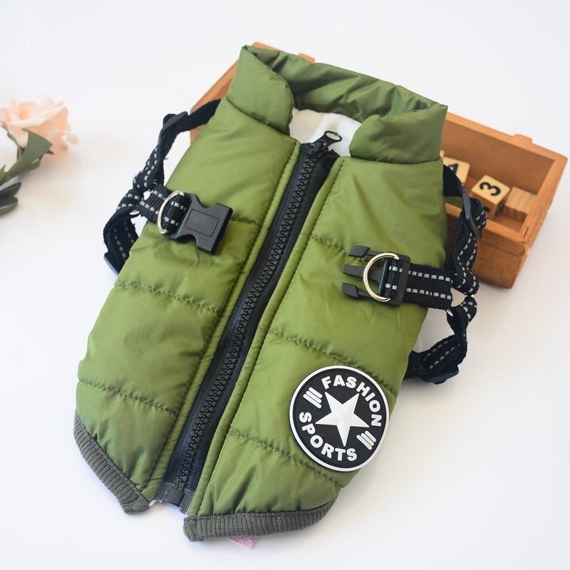 Dog Coat Jacket with Harness for Small and Medium Dogs Waterproof Dog Coat Jacket Warm Padded Puffer Pet Dog Puppy Clothes Vest